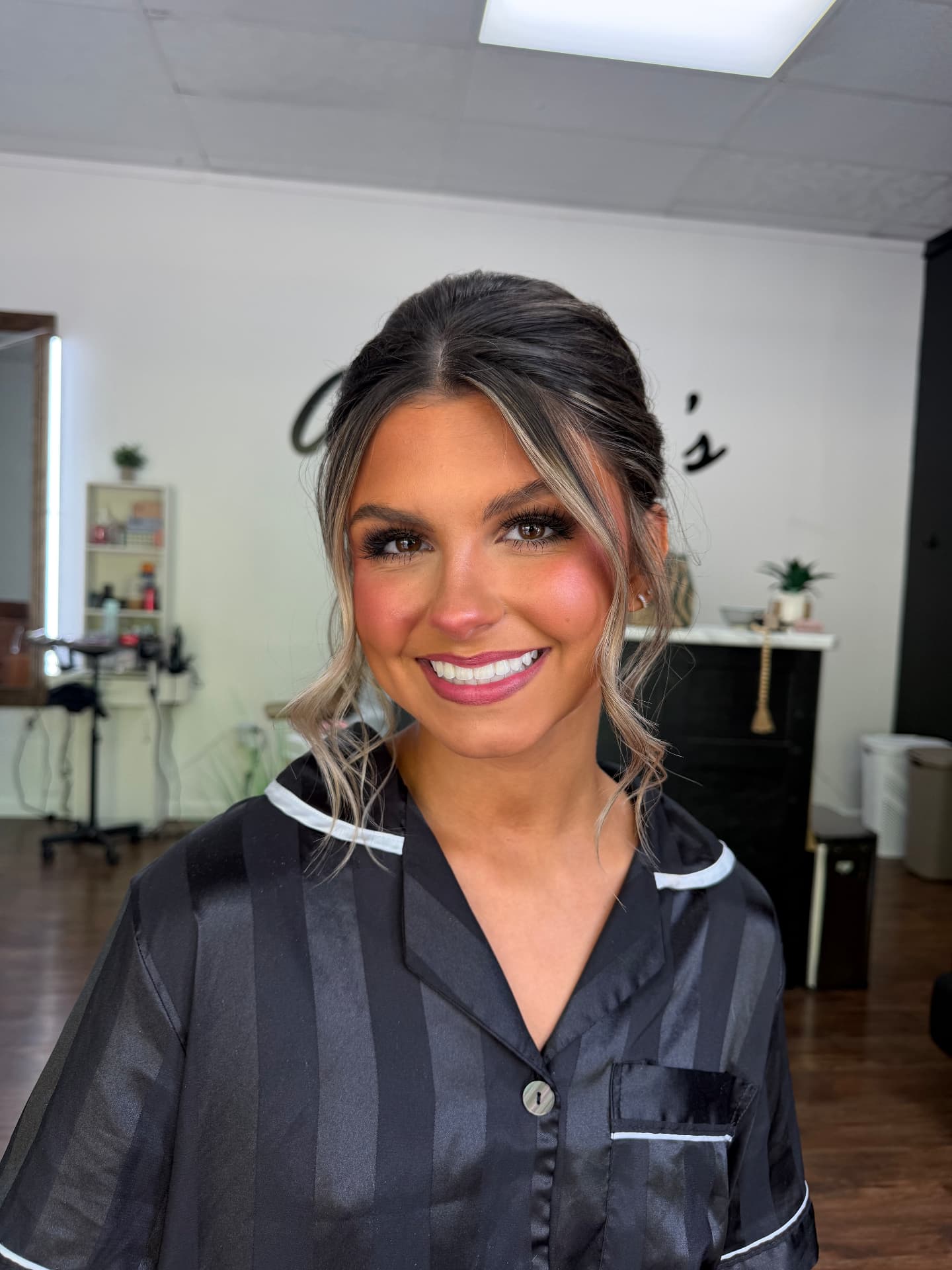 Radiant glam with bold blush and mauve lip
